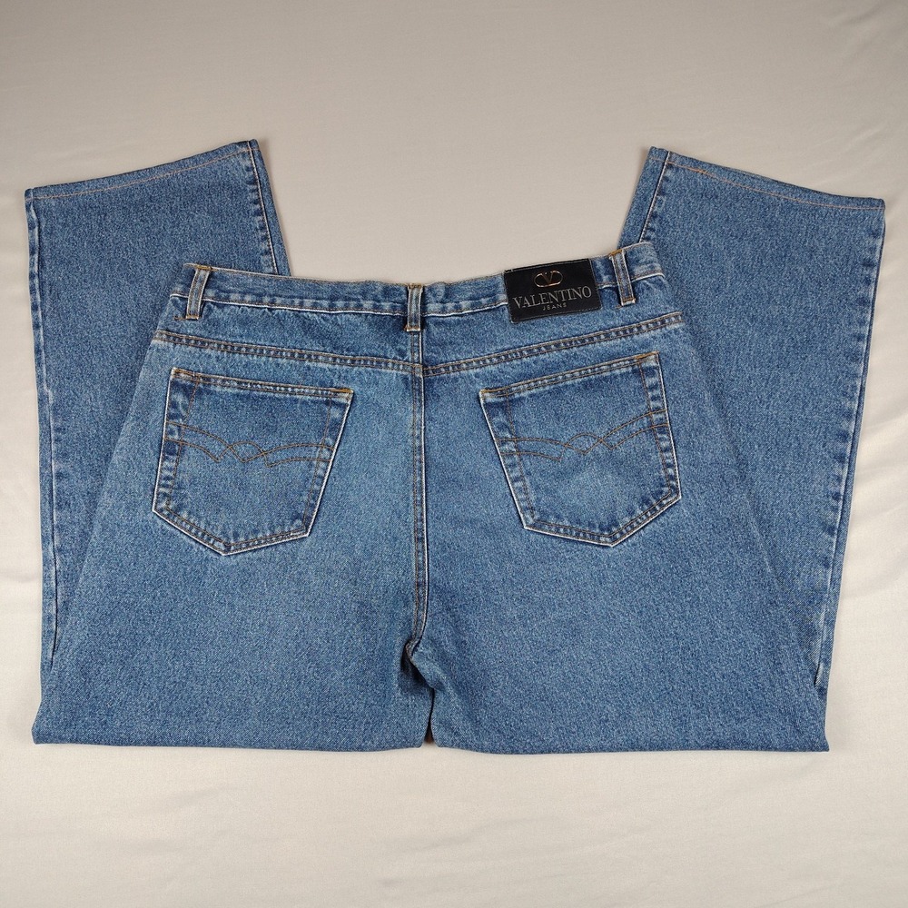 Vtg Valentino Jeans Men's 34x32 (52) Blue Denim Button Fly Straight Leg Cotton